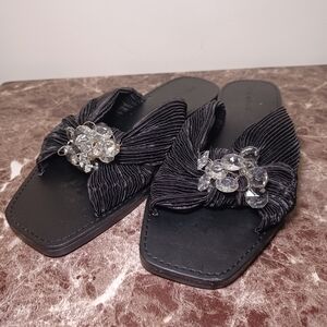 Bar III Black Sandals with Floral Appliqués